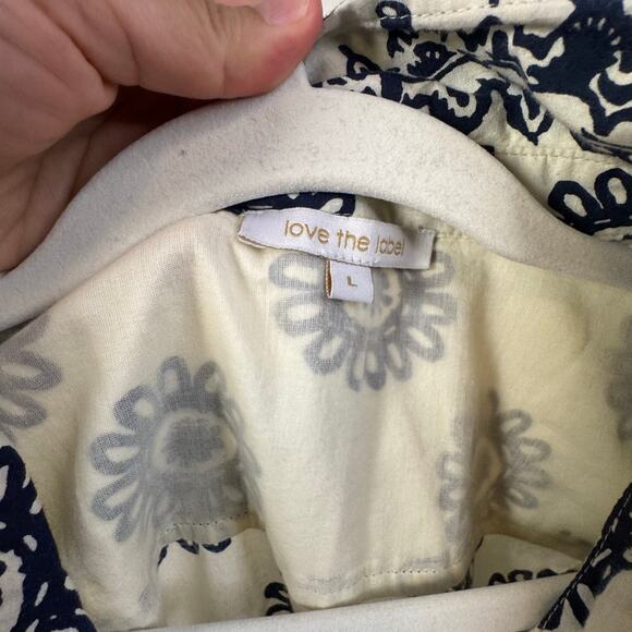 Love the Label Sula Mini Shirt Dress Dagmar Ivory Navy Collared Block Print Sz L - Picture 4 of 7